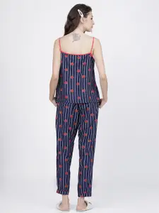 Tokyo Talkies Women Navy Blue & Red Printed Night Suit