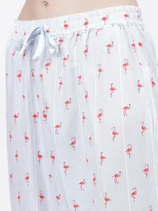 Tokyo Talkies Women Blue & Pink Flamingo Printed Lounge Pants
