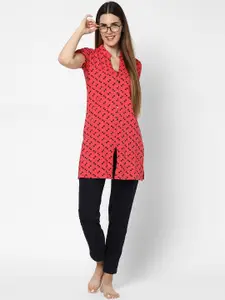 Sweet Dreams Women Red & Black Printed Night suit
