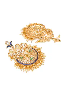 aadita Gold-Plated & Blue Crescent Shaped Chandbalis Earrings