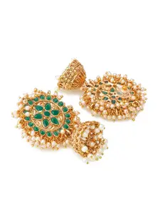 aadita Gold & Green Contemporary Jhumkas Earrings