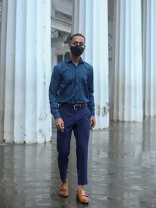 JAINISH Men Blue Checked Regular Fit Formal Shirt