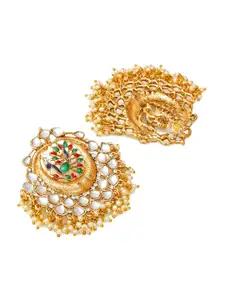 Aadita Gold-Toned & White Dome Shaped Jhumkas