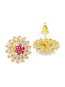 aadita Gold-Plated AD Studded Floral Studs