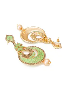 aadita Green Gold-Plated Hand Painted Contemporary Chandbalis