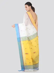 PinkLoom White & Blue Cotton Blend Woven Design Handloom Saree