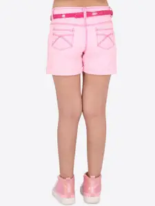 CUTECUMBER Girls Pink Self Design Regular Fit Denim Shorts