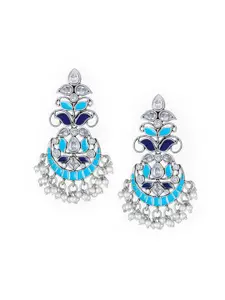 Adwitiya Collection Silver-Toned & Blue Contemporary Drop Earrings