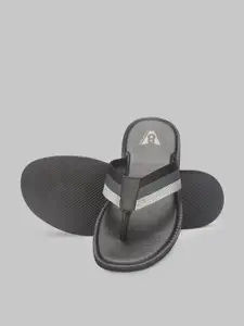 V8 by Ruosh Men Black & Grey Leather Comfort Sandals