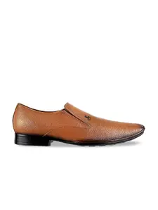 Mochi Men Tan Brown Solid Leather Formal Slip-Ons