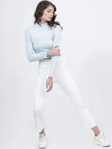 Tokyo Talkies Women Blue High Neck T-shirt