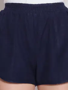 Oxolloxo Women Navy Blue Mid-Rise Dolphin Shorts