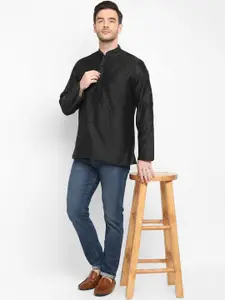 Hangup Men Black Mandarin Collar Kurta