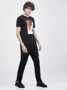 HIGHLANDER Men Black & Brown Printed Round Neck Slim Fit T-shirt