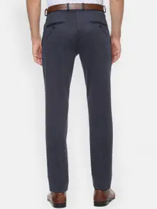 Van Heusen Men Charcoal Grey Slim Fit Herringbone Patterned Formal Trousers