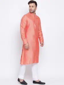 NAMASKAR Men Orange Jacquard Self Design Kurta