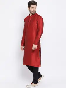NAMASKAR Men Maroon Dupion Silk Kurta