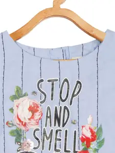 Tiny Girl Blue & Black Striped Regular Top