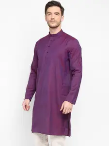 hangup trend Men Purple Solid Straight Kurta