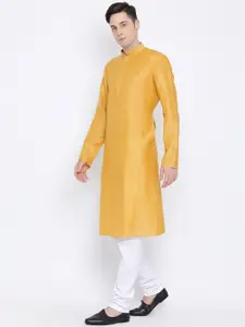 NAMASKAR Men Mustard & White Solid Pure Cotton with Pyjamas