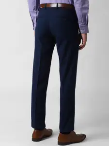 Peter England Men Navy Blue Slim Fit Solid Formal Trousers