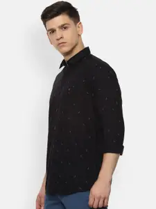 Louis Philippe Jeans Men Black & Blue Slim Fit Printed Casual Shirt