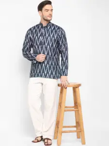 hangup trend Men Blue Chevron Printed Short Kurta