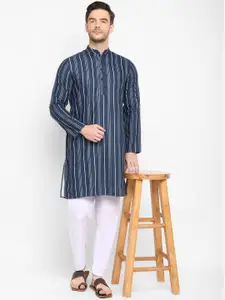 hangup trend Men Blue & White Striped Straight Kurta