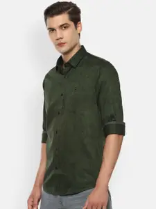 Louis Philippe Jeans Men Olive Green & Black Slim Fit Printed Casual Shirt