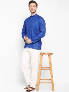 hangup trend Men Blue Geometric Printed Short Kurta