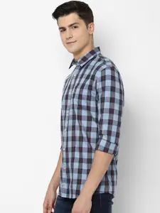 Allen Solly Sport Men Blue & Red Pure Cotton Regular Fit Checked Casual Shirt