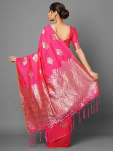 Saree mall Magenta & Gold-Toned Woven Design Zari Silk Blend Banarasi Sarees