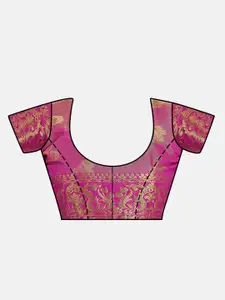 MIMOSA Brown & Pink Woven Design Zari Art Silk Kanjeevaram Saree