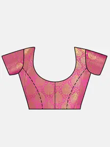 MIMOSA Yellow & Peach-Coloured Floral Zari Art Silk Kanjeevaram Saree