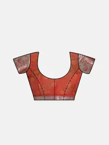 MIMOSA Maroon & Silver Woven Design Zari Art Silk Kanjeevaram Saree With Tasseled Pallu