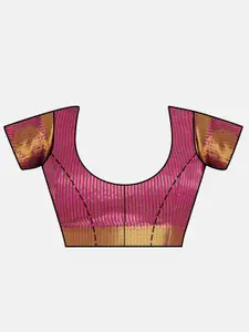 MIMOSA Navy Blue & Gold-Toned Art Silk Kanjeevaram Saree