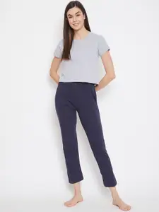 Clovia Chic Basic Pure Cotton Crop Lounge T-shirt