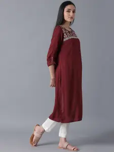 W Women Maroon Embroidered Thread Work Kurta