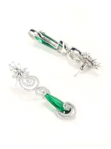 Priyaasi Silver-Plated & Green Contemporary Drop Earrings