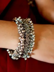 TEEJH Women Silver Brass Oxidised Brass-Plated Bangle-Style Bracelet