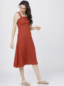 Tokyo Talkies Women Rust A-Line Midi Dress