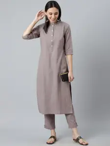 Libas Women Grey Solid Straight Kurta
