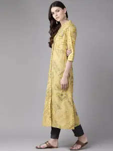 Indo Era Women Yellow Geometric Printed A-Line Kurta