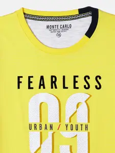 Monte Carlo Boys Yellow Typography Printed Applique T-shirt