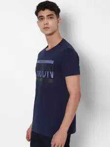 SIMON CARTER LONDON Men Navy Blue Typography Printed Slim Fit Pure Cotton T-shirt