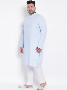 hangup trend Men Blue Linen Kurta with Pyjamas