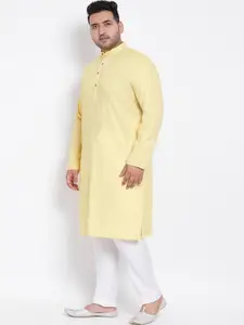 hangup trend Men Yellow Knee-Length Pure Linen Straight Kurta