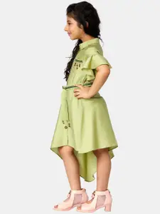Peppermint Girls Green Solid Fit & Flare Dress