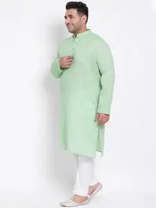 hangup trend Men Green Solid Linen Kurta with Pyjamas