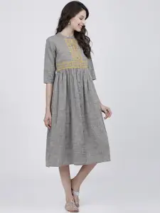 Vishudh Grey & Yellow Empire Midi Dress